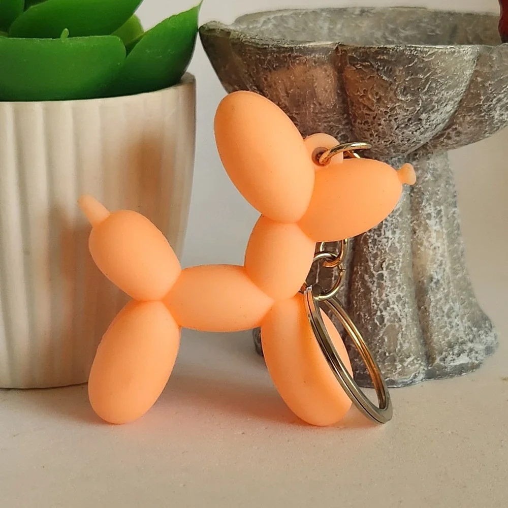 Salmon Balloon Dog Keychain Matte Resin Poodle Bag Charm Art‎ Toy Accessory